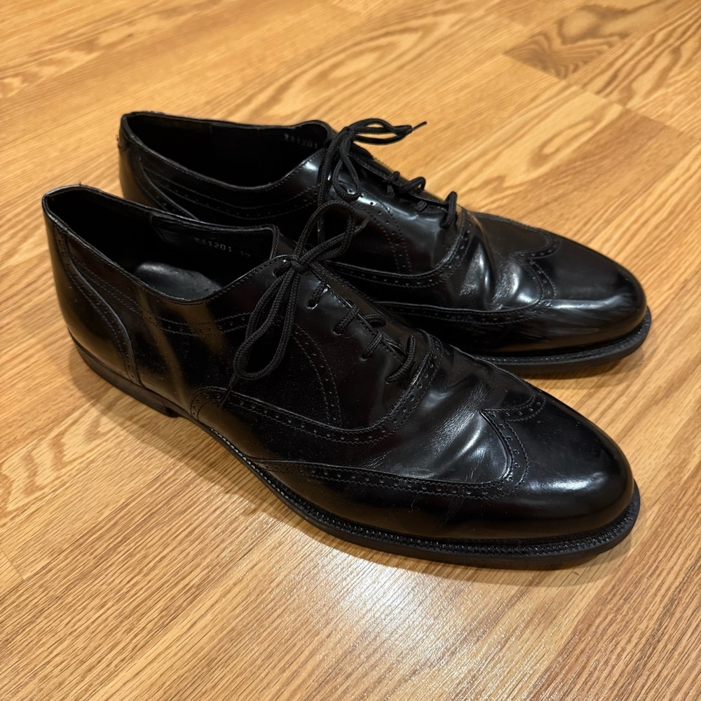 San Remo Black Leather Wing Tips Lace Up Dress Shoes 12M Made‎ in Italy